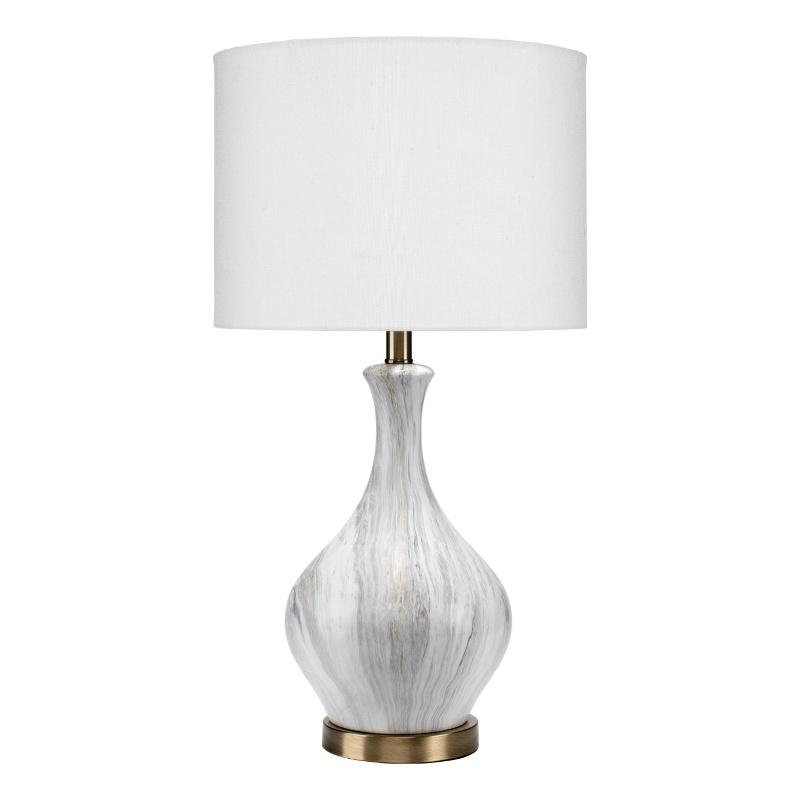 J&D Designs Mila Transitional Ceramic & Linen Table Lamp in Gray/White