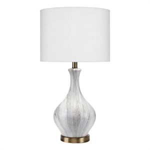 j&d designs mila transitional ceramic & linen table lamp in gray/white
