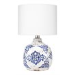 J&D Designs Ruby Ceramic and Cotton Table Lamp in White/Blue Patterned