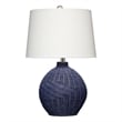 J&D Designs Cape 1-Light Rattan & Linen Table Lamp in Indigo Blue/White