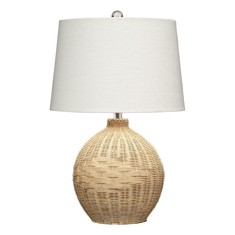 J&D Designs Cape 1-Light Rattan & Linen Table Lamp in Natural/White