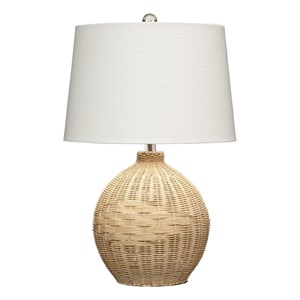 j&d designs cape 1-light rattan & linen table lamp in natural/white