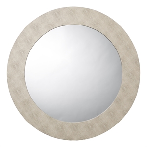 J&D Designs Chester Round Transitional Faux Leather & Glass Mirror in Ivory