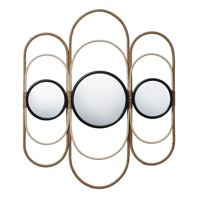 J&D Designs Milo Round Metal & Rope Decorative Mirror in Natural/Black