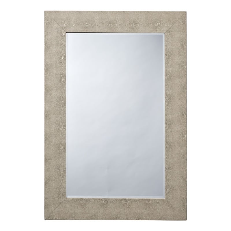 J&D Designs Structure Transitional Faux Shagreen Vinyl/Glass Mirror in Ivory