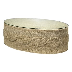 Jamie Young Co Barbados Oval Coastal Rattan & Glass Coffee Table in Natural
