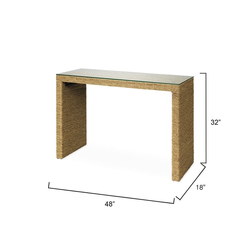 J&D Designs Co Captain Handwoven Coastal Rattan & Glass Console Table in Natural