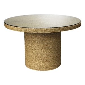 J&D Designs Co Harbor Round Coastal Rattan & Glass Bistro Table in Natural