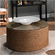 J&D Designs Co Harbor Round Coastal Rattan & Glass Coffee Table in Natural