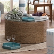 J&D Designs Co Harbor Round Coastal Rattan & Glass Coffee Table in Natural