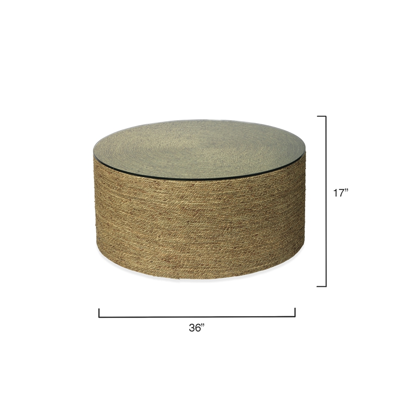 J&D Designs Co Harbor Round Coastal Rattan & Glass Coffee Table in Natural