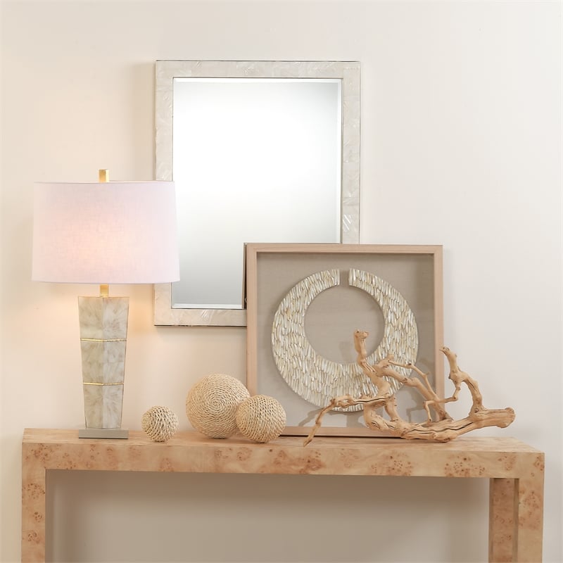 J&D Designs Co Spectacle 1-Light Wood & Linen Table Lamp in Gray/White