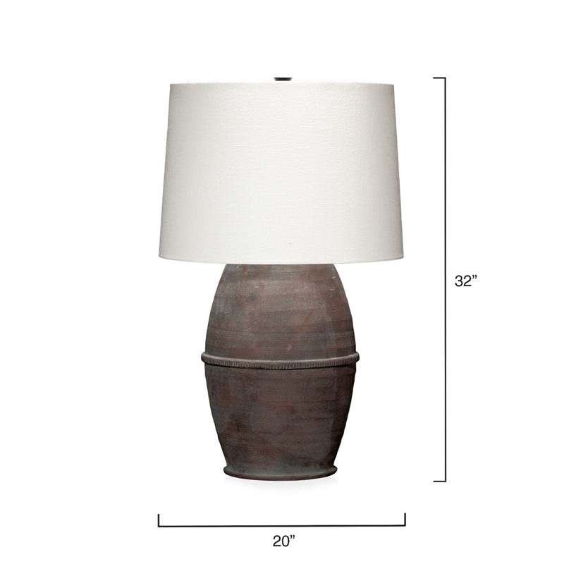 J&D Designs Co Antiquity 1-Light Linen & Ceramic Table Lamp in White/Dark Gray
