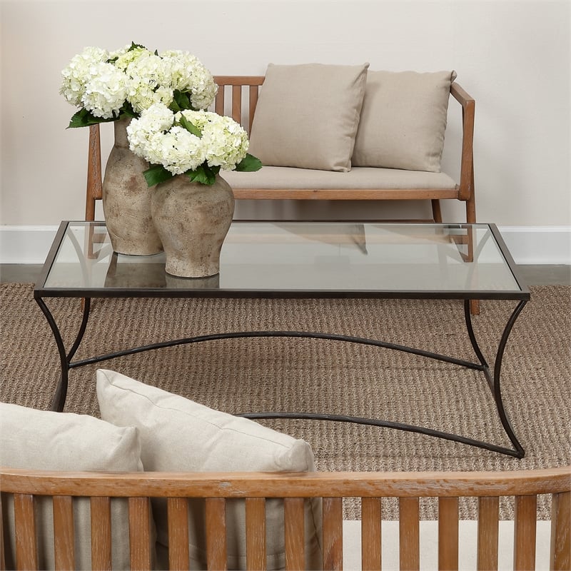 J&D Designs Co Kai Transitional Metal & Glass Coffee Table in Black/Clear