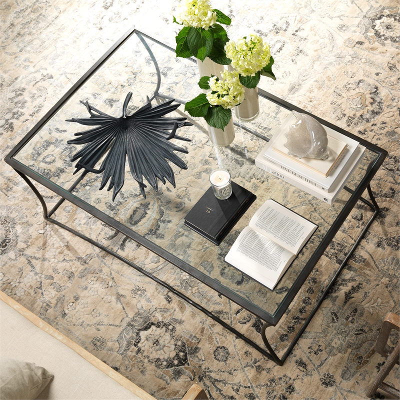 J&D Designs Co Kai Transitional Metal & Glass Coffee Table in Black/Clear
