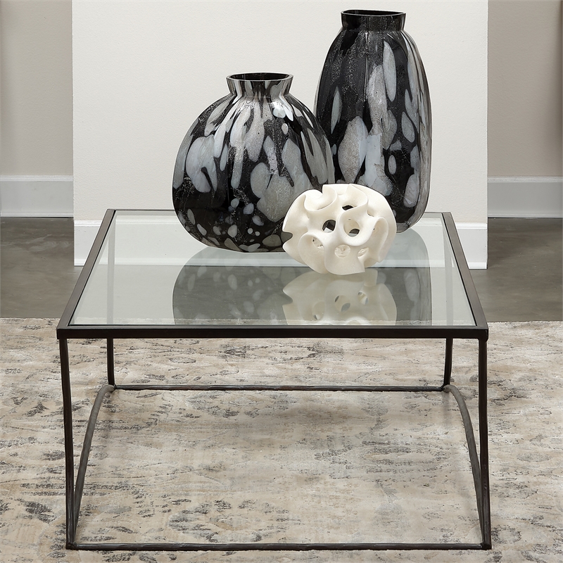 J&D Designs Co Kai Transitional Metal & Glass Coffee Table in Black/Clear
