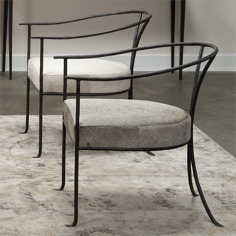 J&D Designs Co Kai Transitional Leather & Iron Chair in Gray/Black