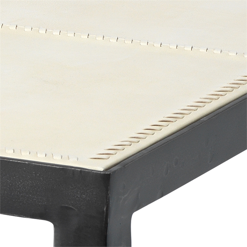 J&D Designs Co Nevado Saber Leg Leather & Iron Side Table in Off White/Black