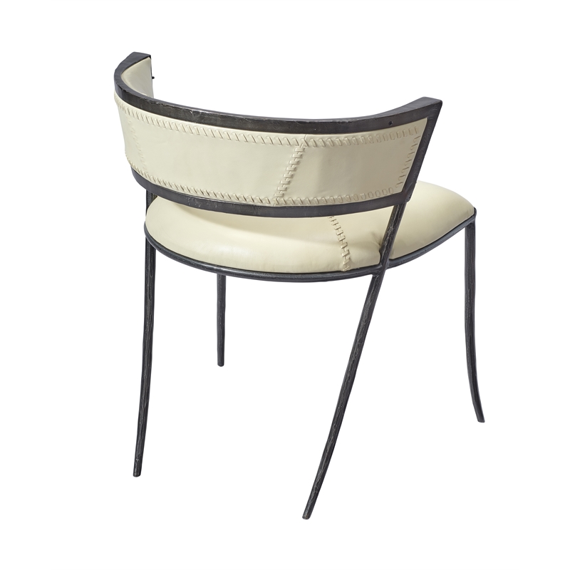 J&D Designs Co Nevado Curved Back Leather & Iron Chair in Off White/Black