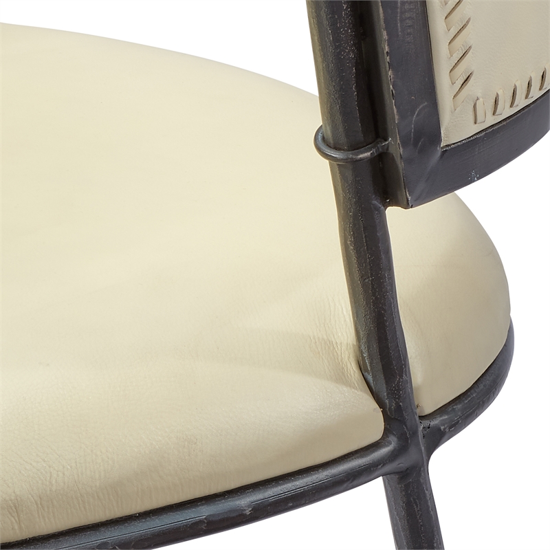 J&D Designs Co Nevado Curved Back Leather & Iron Chair in Off White/Black