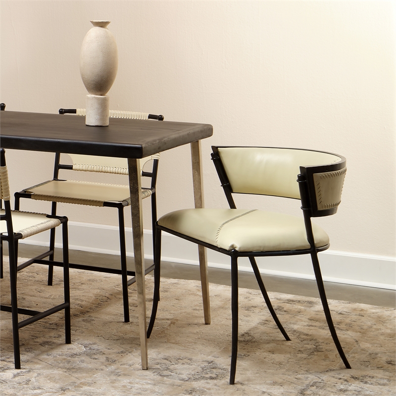 J&D Designs Co Nevado Curved Back Leather & Iron Chair in Off White/Black