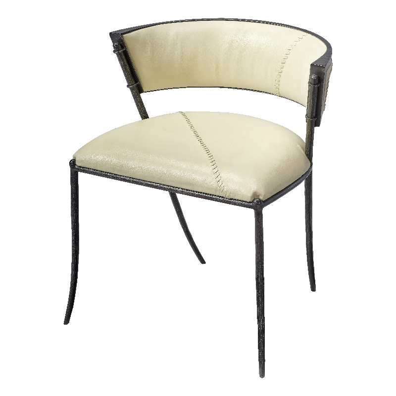 J&D Designs Co Nevado Curved Back Leather & Iron Chair in Off White/Black