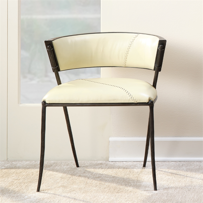 J&D Designs Co Nevado Curved Back Leather & Iron Chair in Off White/Black