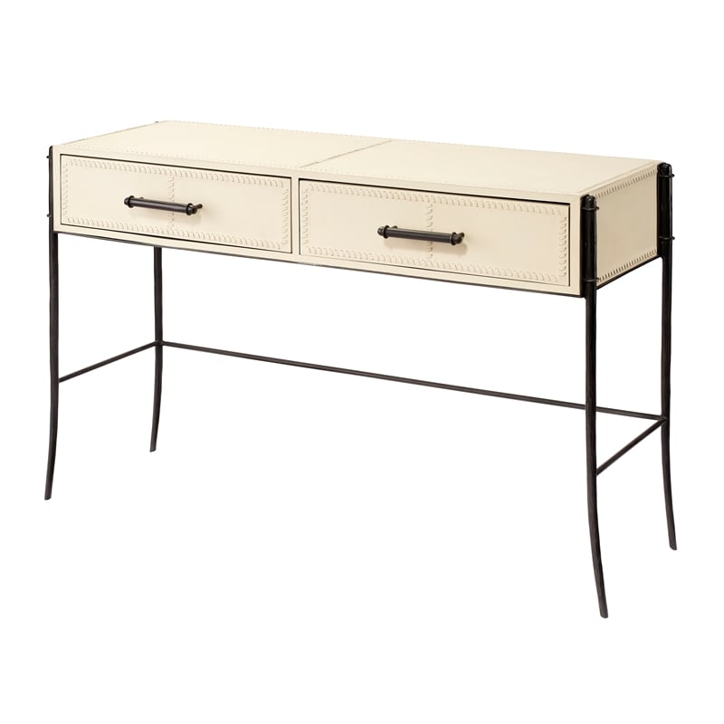 J&D Designs Co Nevado 2-Drawer Leather & Iron Console Table in Off White/Black