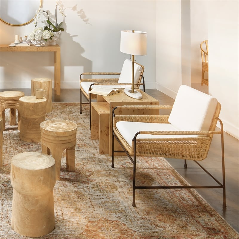 Jamie Young Co Palermo Rattan & Steel Lounge Chair in Natural/Black/Off White