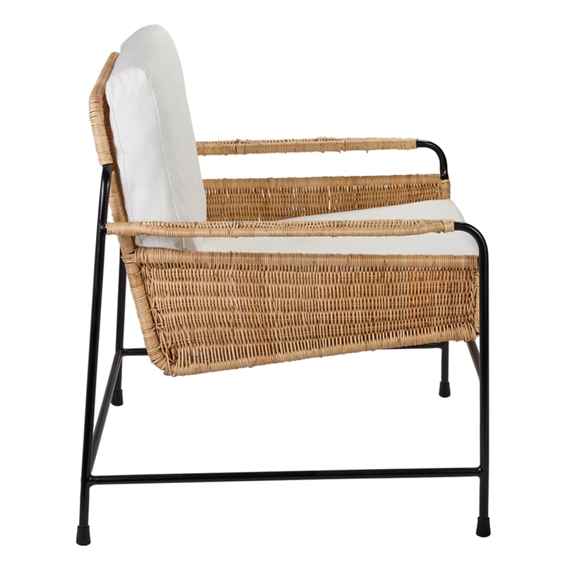 Jamie Young Co Palermo Rattan & Steel Lounge Chair in Natural/Black/Off White