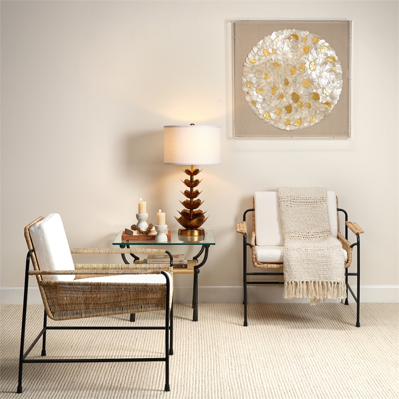 Jamie Young Co Palermo Rattan & Steel Lounge Chair in Natural/Black/Off White