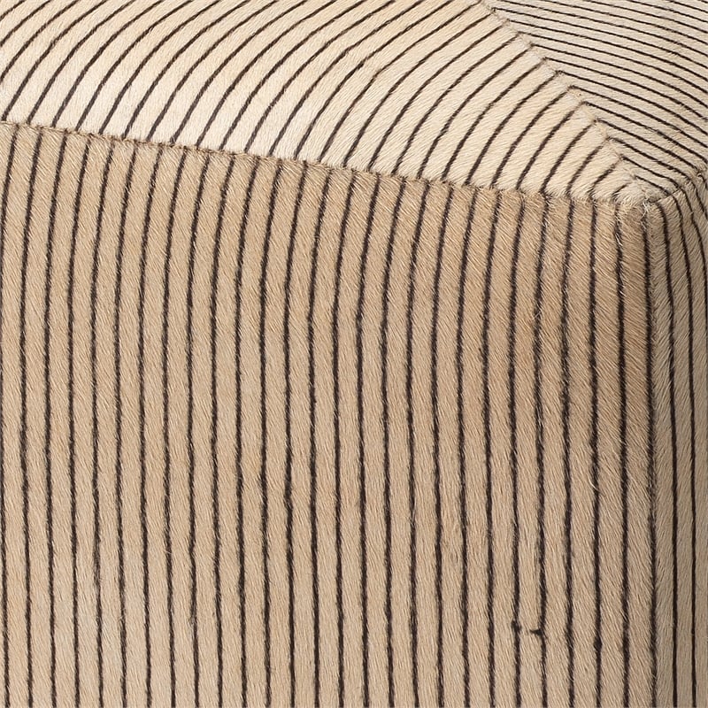 J&D Designs Co Pinstriped Square Modern Hair on Hide Leather Ottoman in Cream