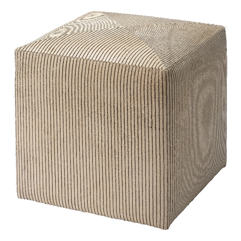 J&D Designs Co Pinstriped Square Modern Hair on Hide Leather Ottoman in Cream