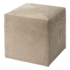Jamie Young Co Pinstriped Square Modern Hair on Hide Leather Ottoman in Cream