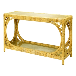 J&D Designs Co Primrose Coastal Rattan & Glass Console Table in Natural