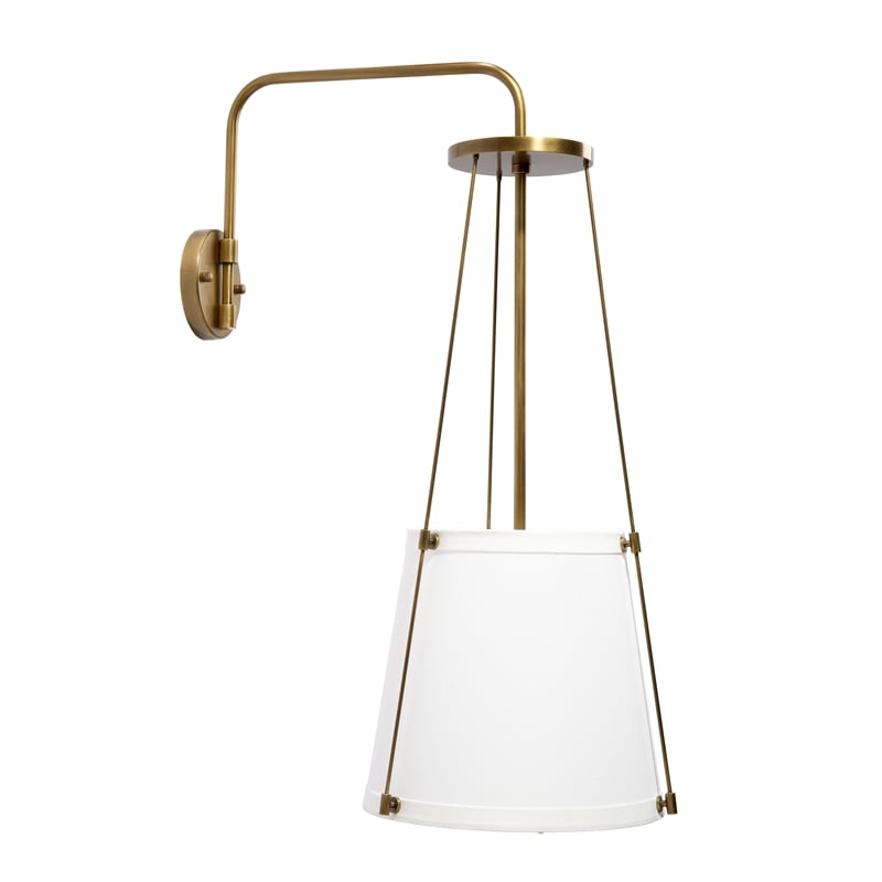 J&D Designs Co California 1-Light Metal & Linen Wall Sconce in Brass/Off White