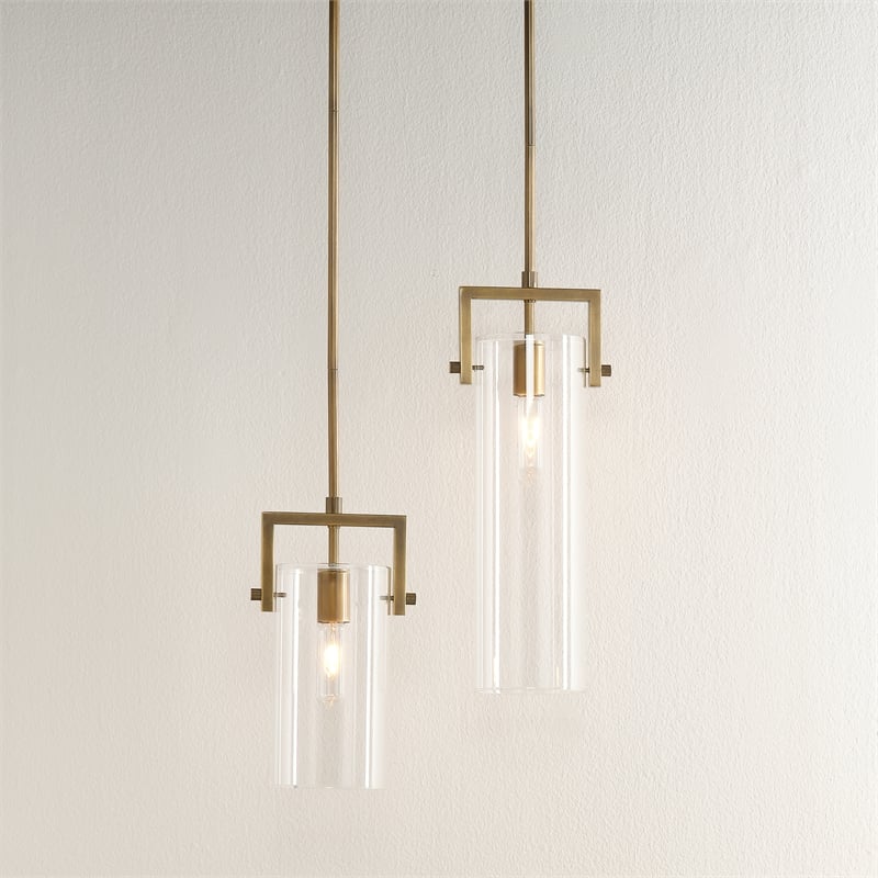J&D Designs Co Cambrai 1-Light Metal & Glass Small Pendant in Brass/Clear