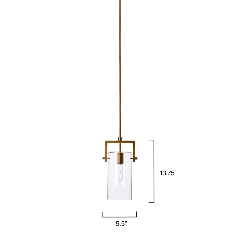 J&D Designs Co Cambrai 1-Light Metal & Glass Small Pendant in Brass/Clear