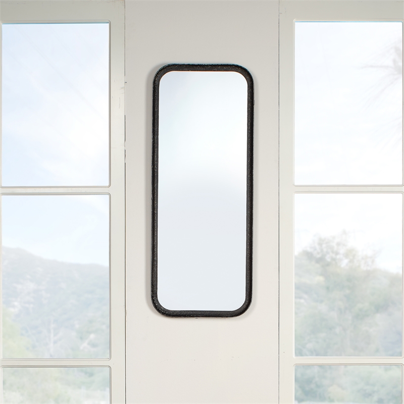 J&D Designs Co Capital Transitional Metal Wall Mirror in Distressed Black