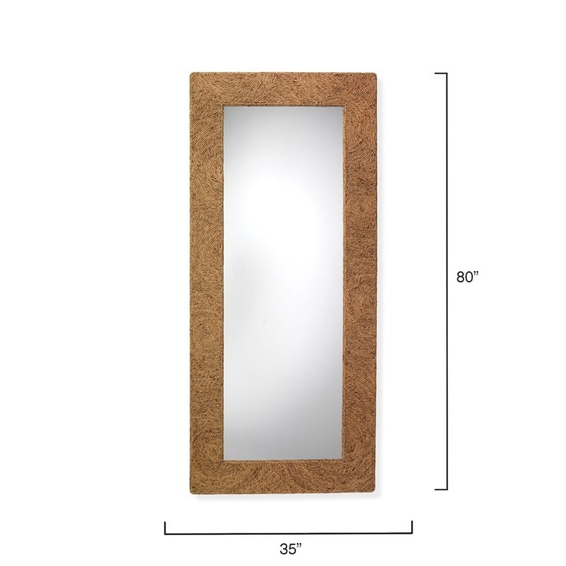 J&D Designs Co Harbor Handwoven Coastal Seagrass Rattan Floor Mirror in Natural