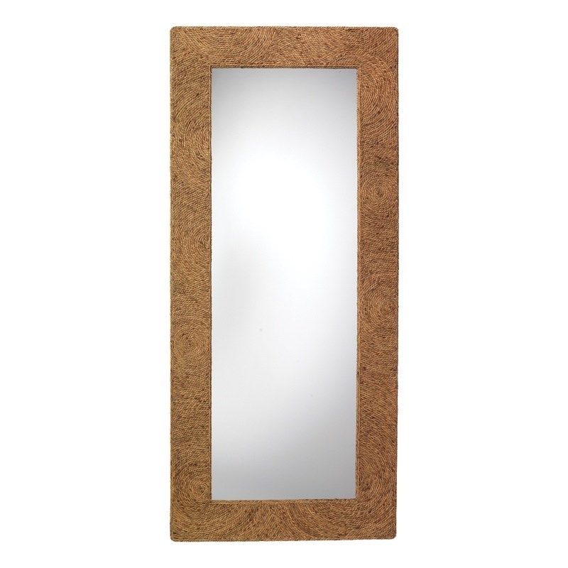 J&D Designs Co Harbor Handwoven Coastal Seagrass Rattan Floor Mirror in Natural