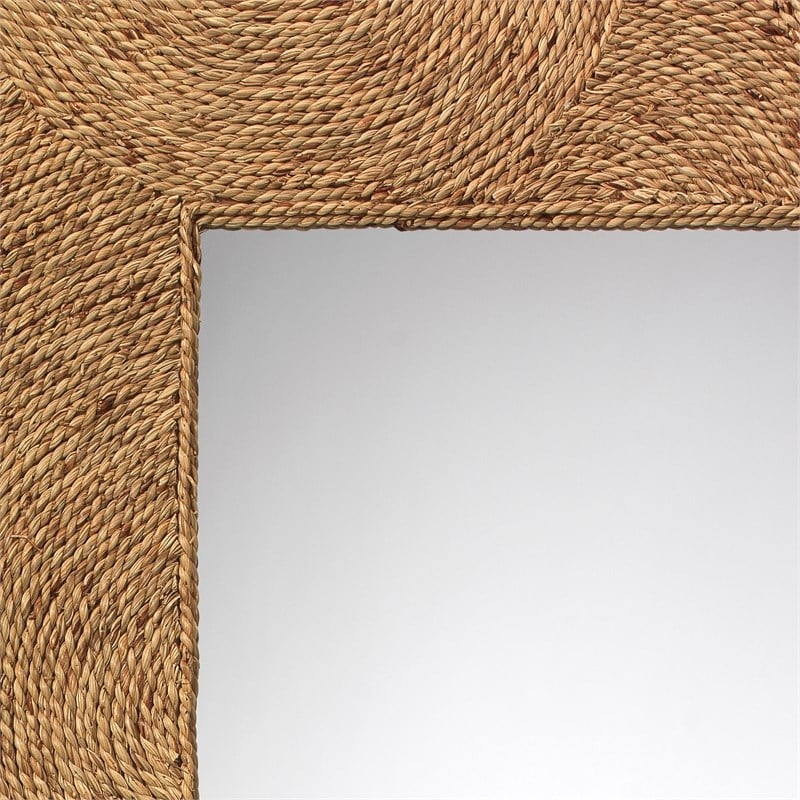 J&D Designs Co Harbor Handwoven Coastal Seagrass Rattan Floor Mirror in Natural