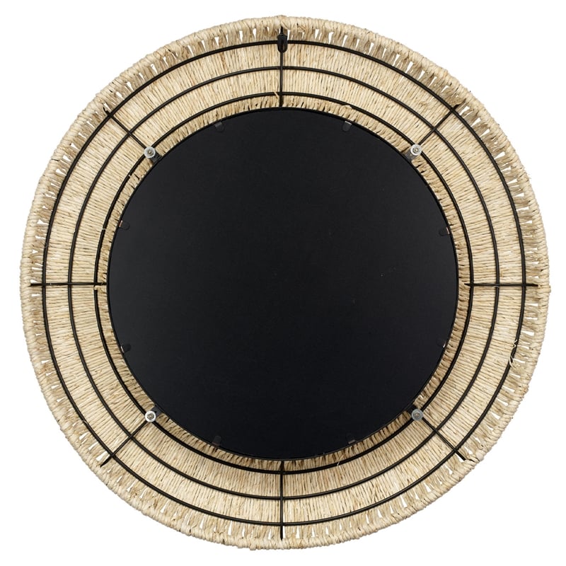 J&D Designs Co Hollis Round Coastal Leaf Rope Rattan & Glass Mirror in Natural