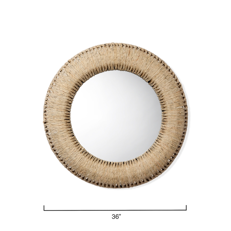J&D Designs Co Hollis Round Coastal Leaf Rope Rattan & Glass Mirror in Natural