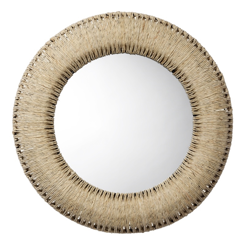 J&D Designs Co Hollis Round Coastal Leaf Rope Rattan & Glass Mirror in Natural