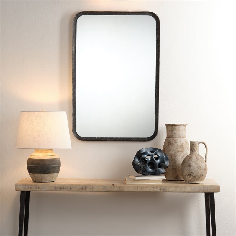 J&D Designs Co Principle Transitional Iron Metal Vanity Mirror in Black