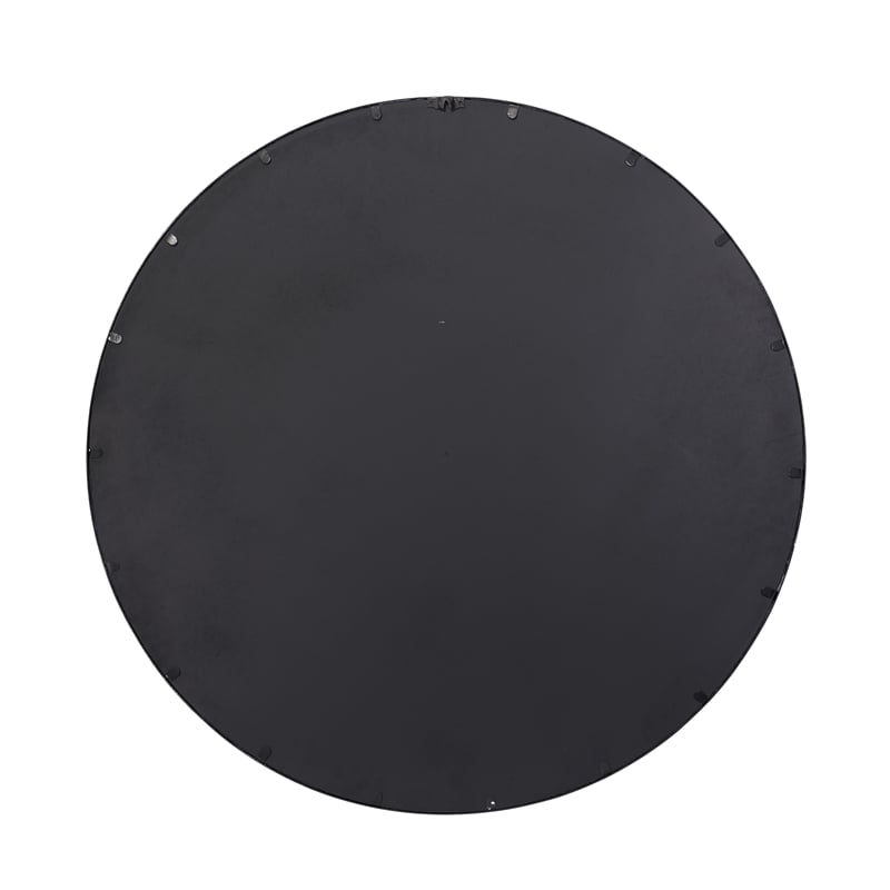 J&D Designs Co Refined Round Transitional Iron Metal Wall Mirror in Black