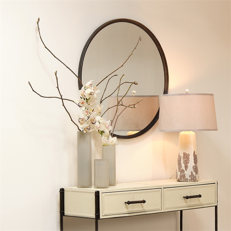 J&D Designs Co Refined Round Transitional Iron Metal Wall Mirror in Black
