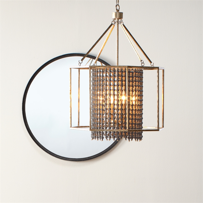 J&D Designs Co Refined Round Transitional Iron Metal Wall Mirror in Black