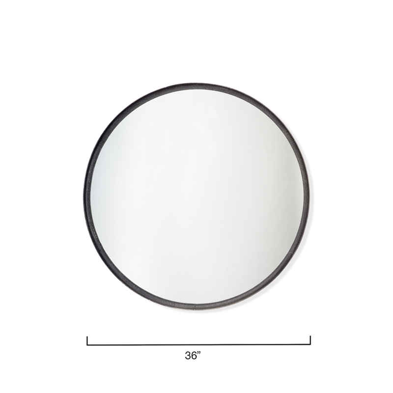 J&D Designs Co Refined Round Transitional Iron Metal Wall Mirror in Black